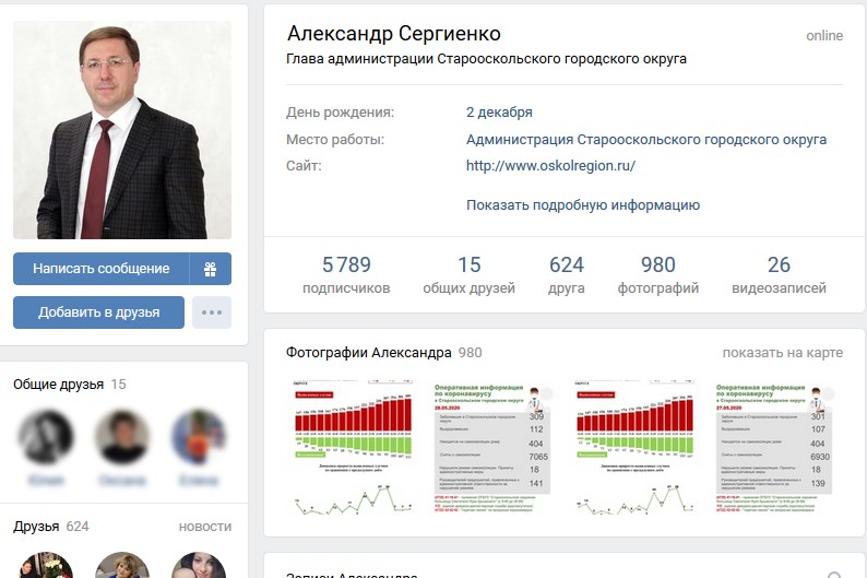 Глава администрации Старого Оскола стал четвёртым в рейтинге активности в соцсетях 
