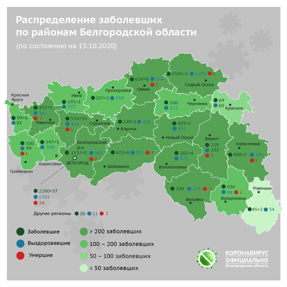 О заболеваемости коронавирусом в Старом Осколе и Белгородской области на 15  октября