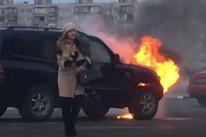Староосколец разбил стекло в горящей машине, чтобы спасти собаку (видео)